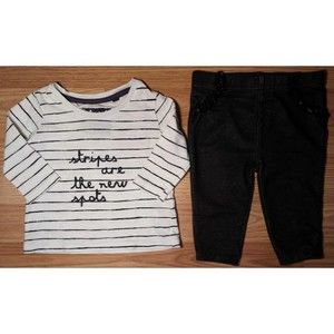 Girl's Size 3-6 M Months 2 Pc White "Stripes Are The New Spots" L/S Top & Pants